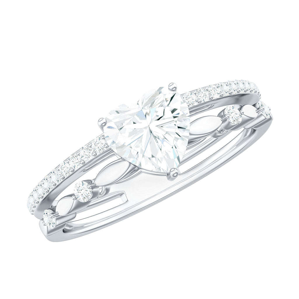 7 mm Heart Moissanite Solitaire Double Band Ring Set