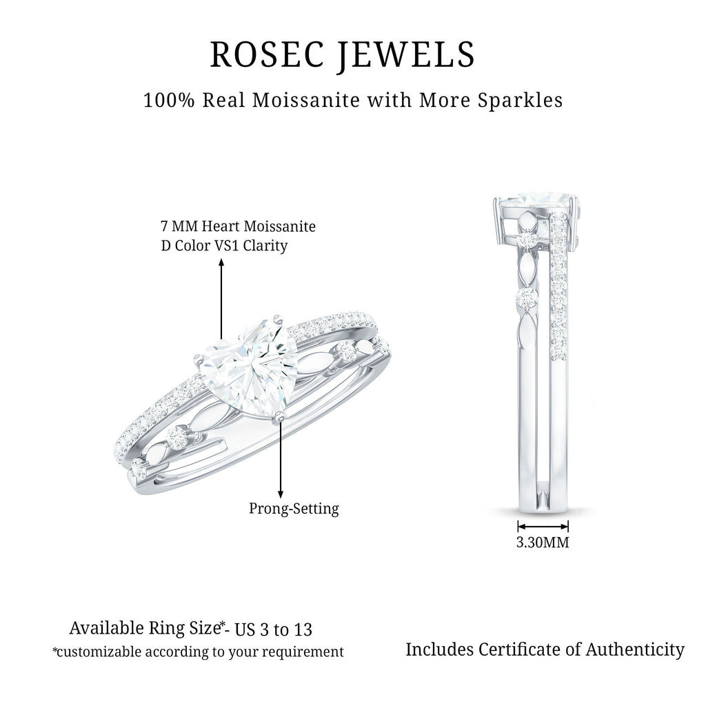 7 mm Heart Moissanite Solitaire Double Band Ring Set
