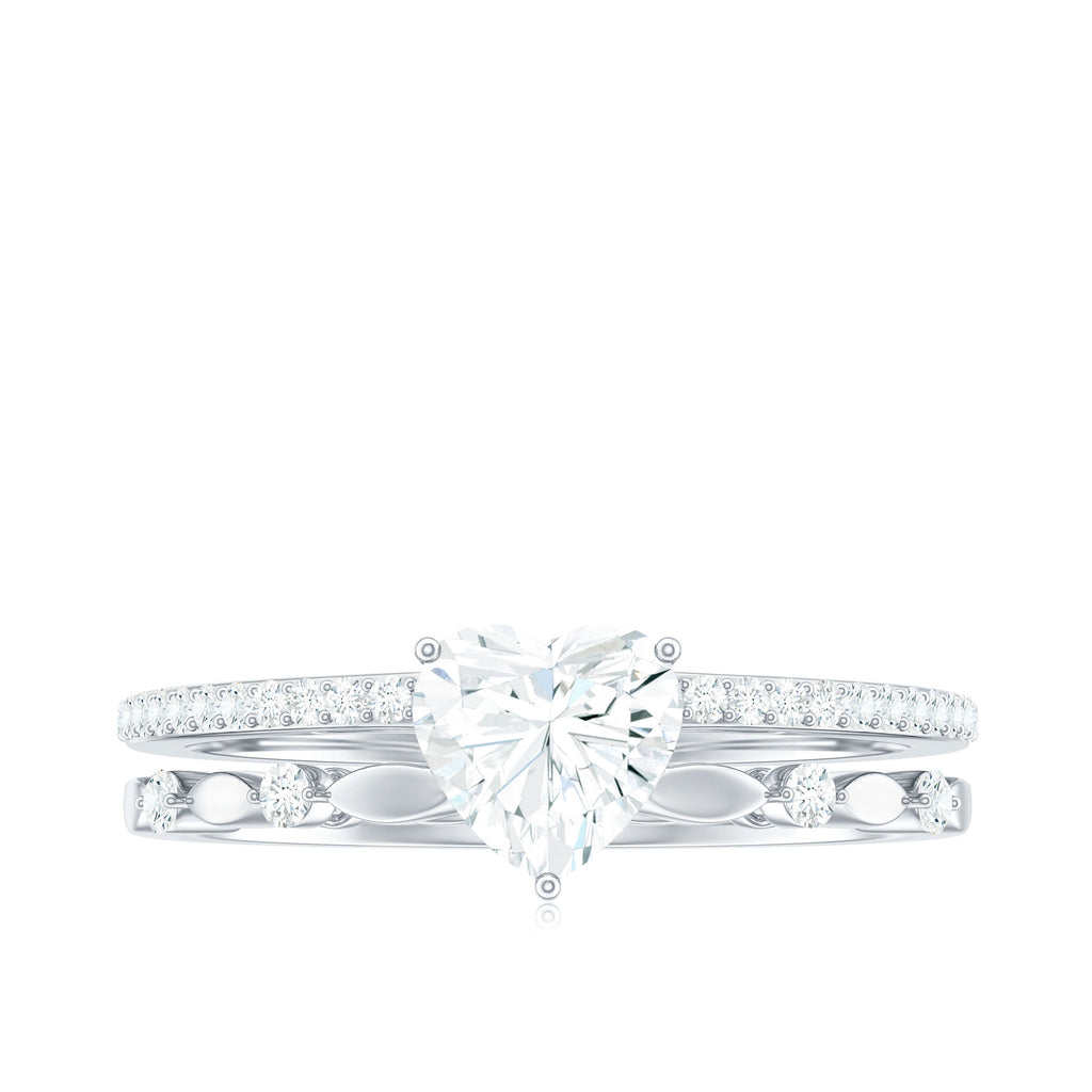 7 mm Heart Moissanite Solitaire Double Band Ring Set