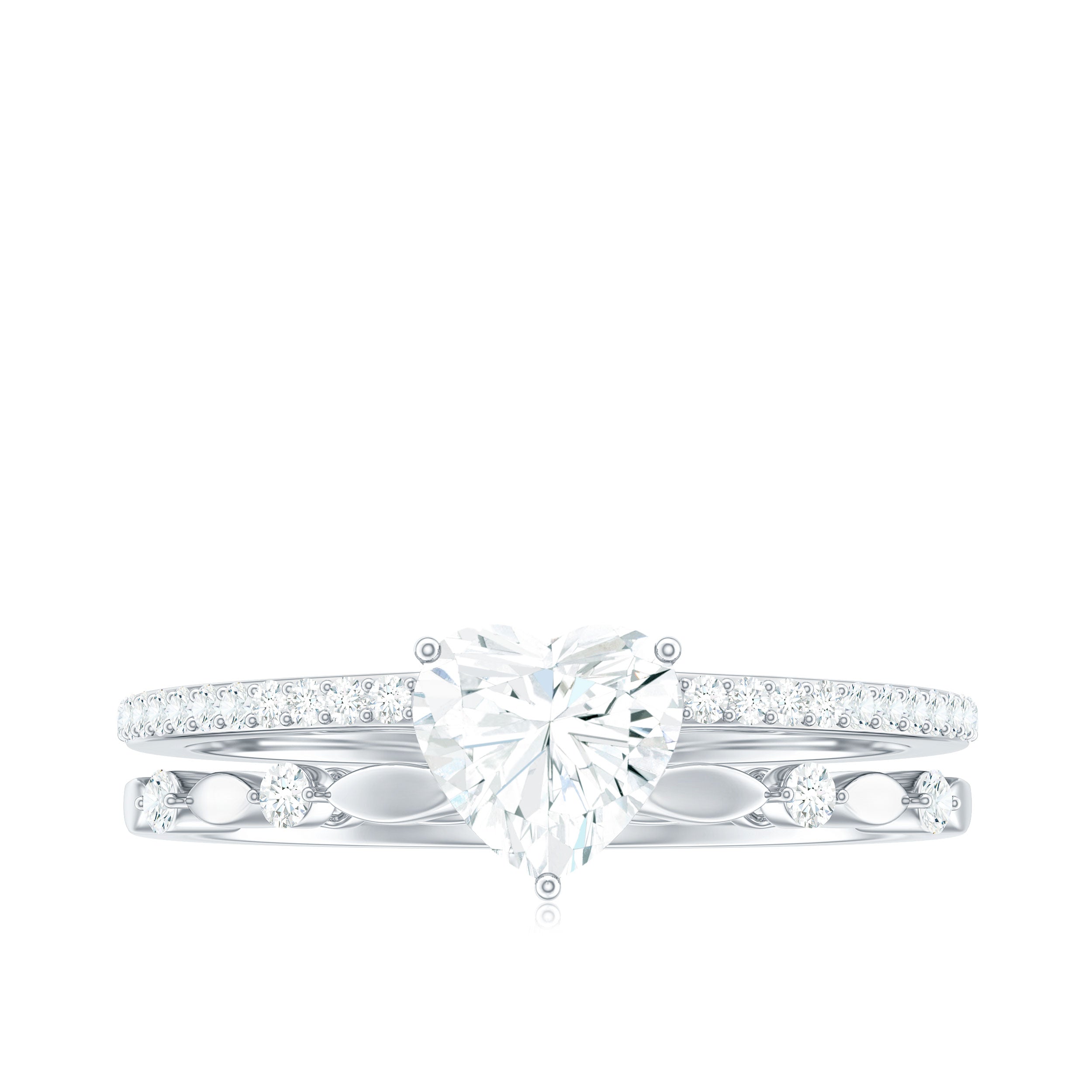7 mm Heart Moissanite Solitaire Double Band Ring Set