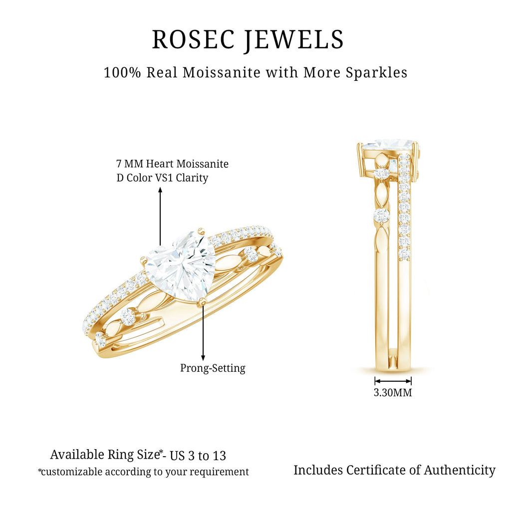 7 mm Heart Moissanite Solitaire Double Band Ring Set