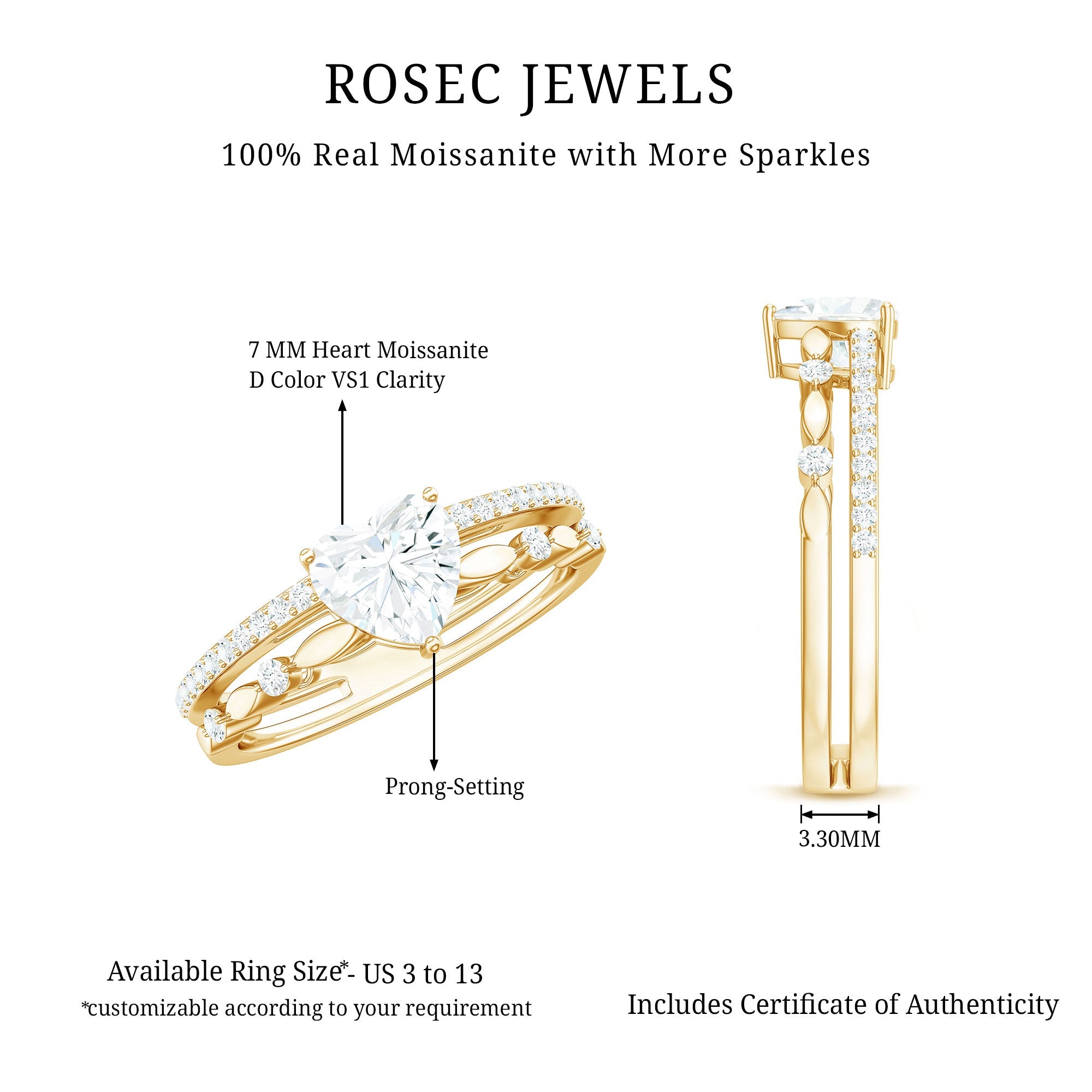 7 mm Heart Moissanite Solitaire Double Band Ring Set