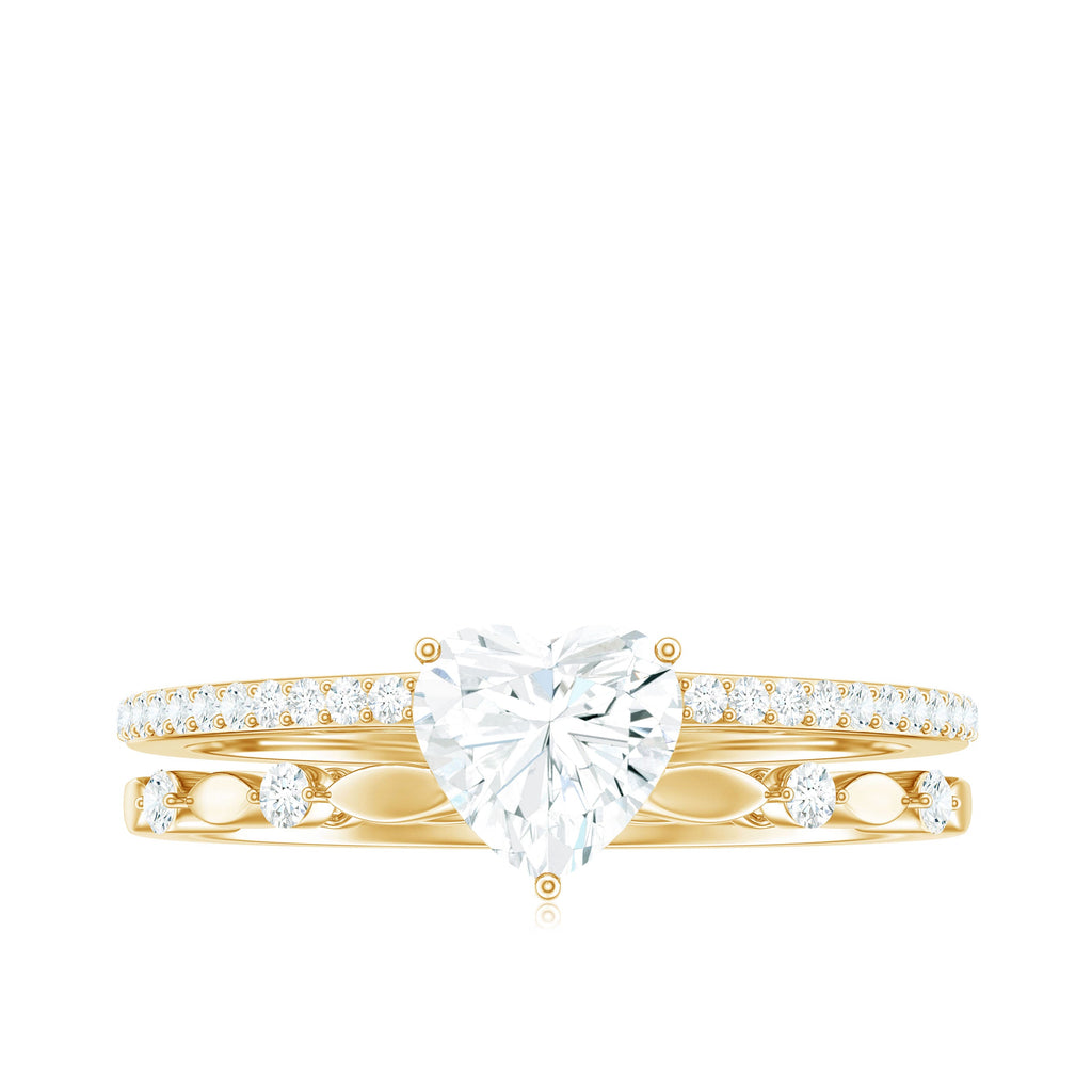 7 mm Heart Moissanite Solitaire Double Band Ring Set