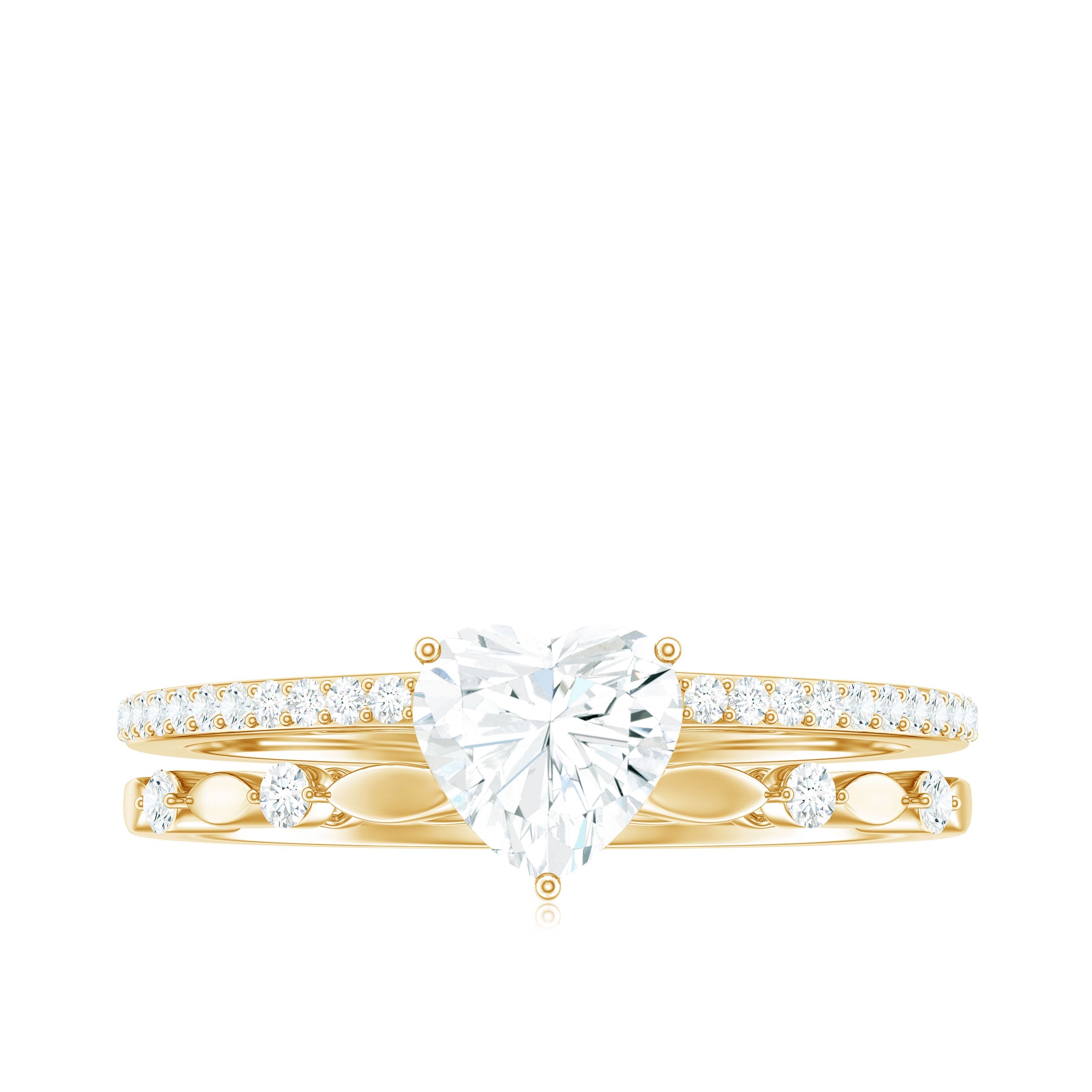 7 mm Heart Moissanite Solitaire Double Band Ring Set
