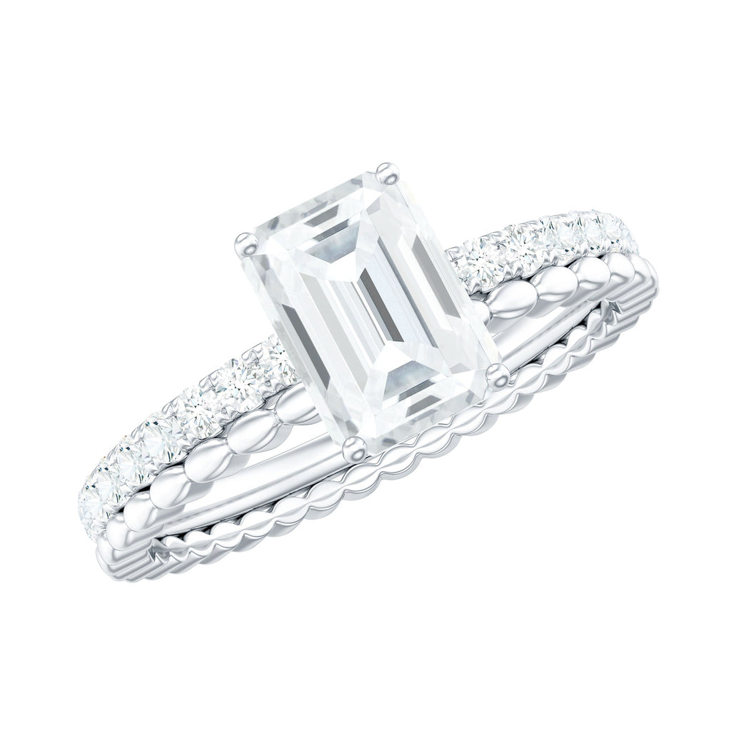 Certified 6X8mm Emerald Cut Moissanite Solitaire Engagement Ring