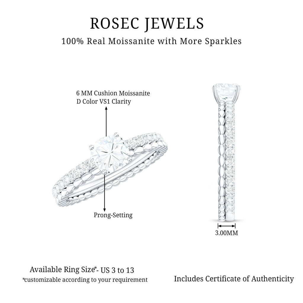6mm Certified Cushion Cut Moissanite Solitaire Engagement Ring