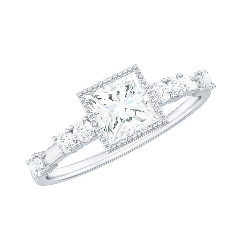 Square Moissanite Engagement Ring With Side Stones