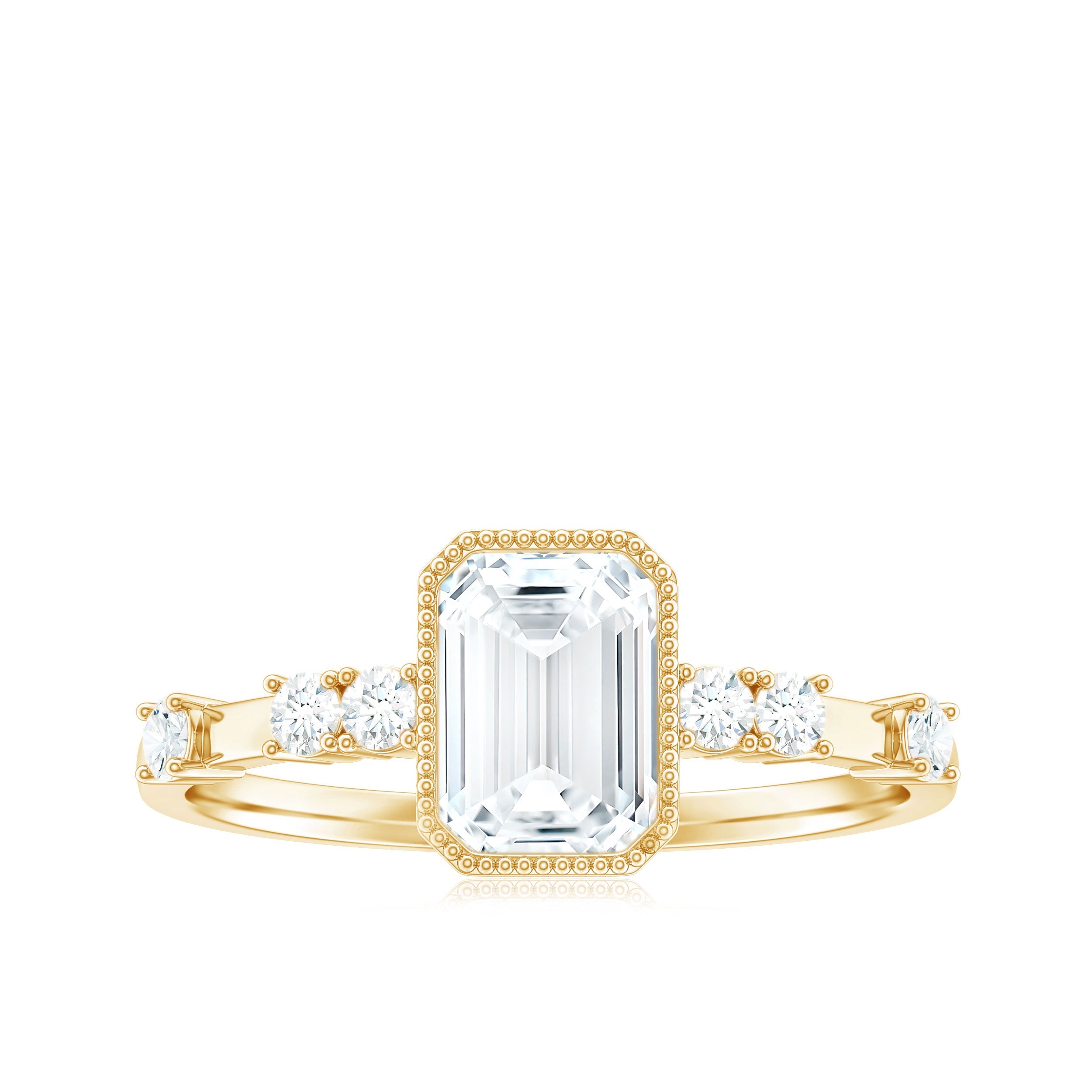 Womens Moissanite 6X8 mm Emerald Cut Engagement Ring in Bezel Setting