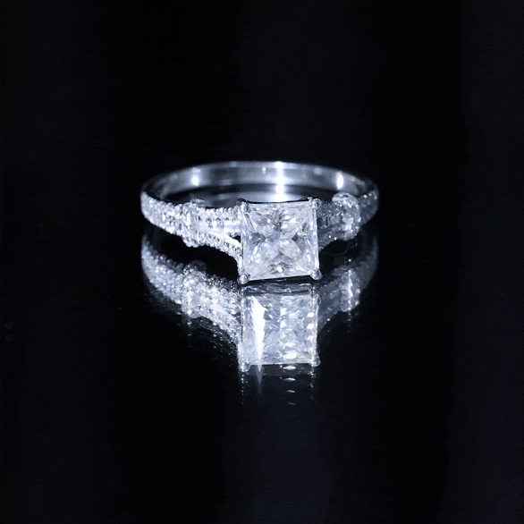 Princess Cut Moissanite Solitaire Engagement Ring in Split Shank