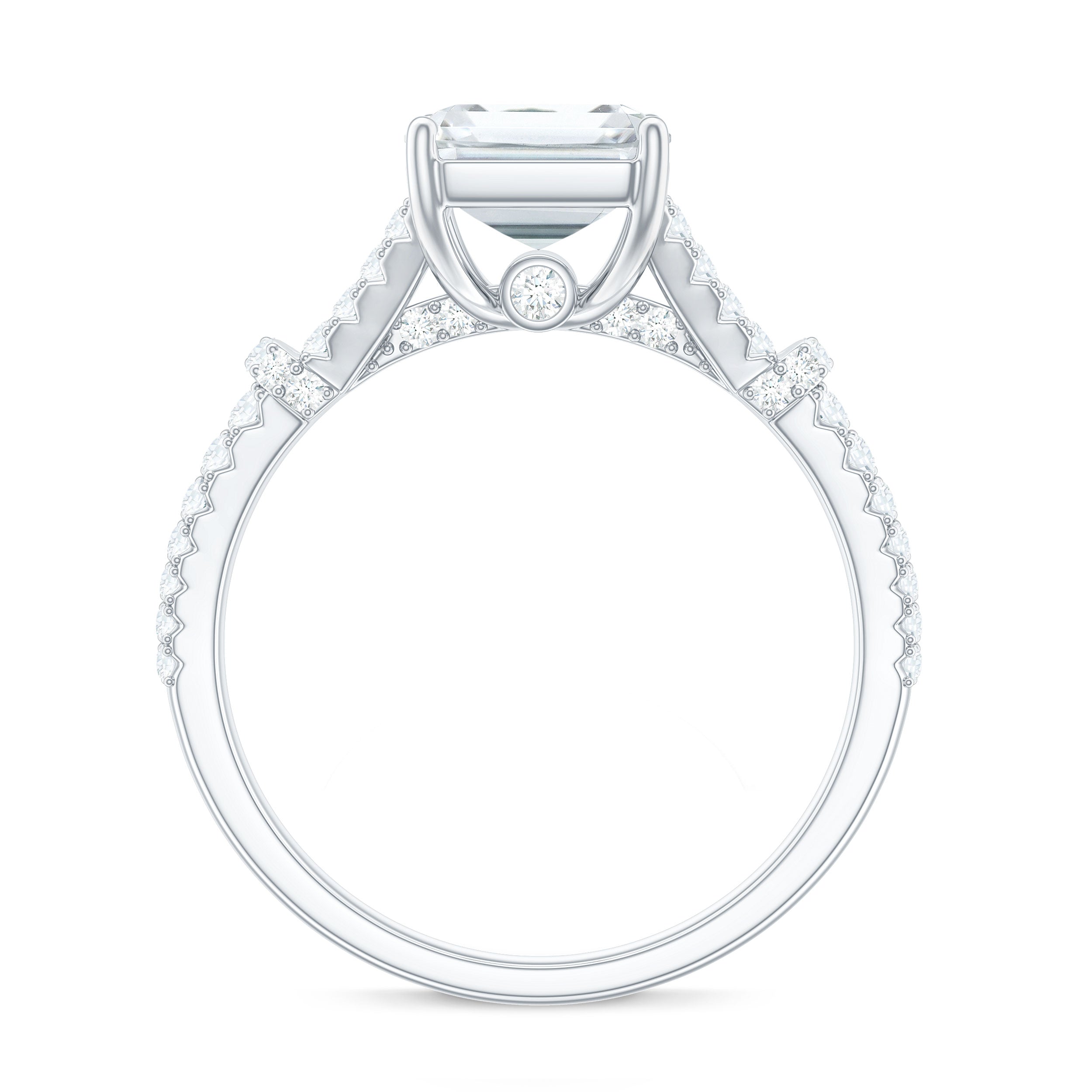 7x9 MM Emerald Cut Moissanite Split Shank Engagement Ring for Women