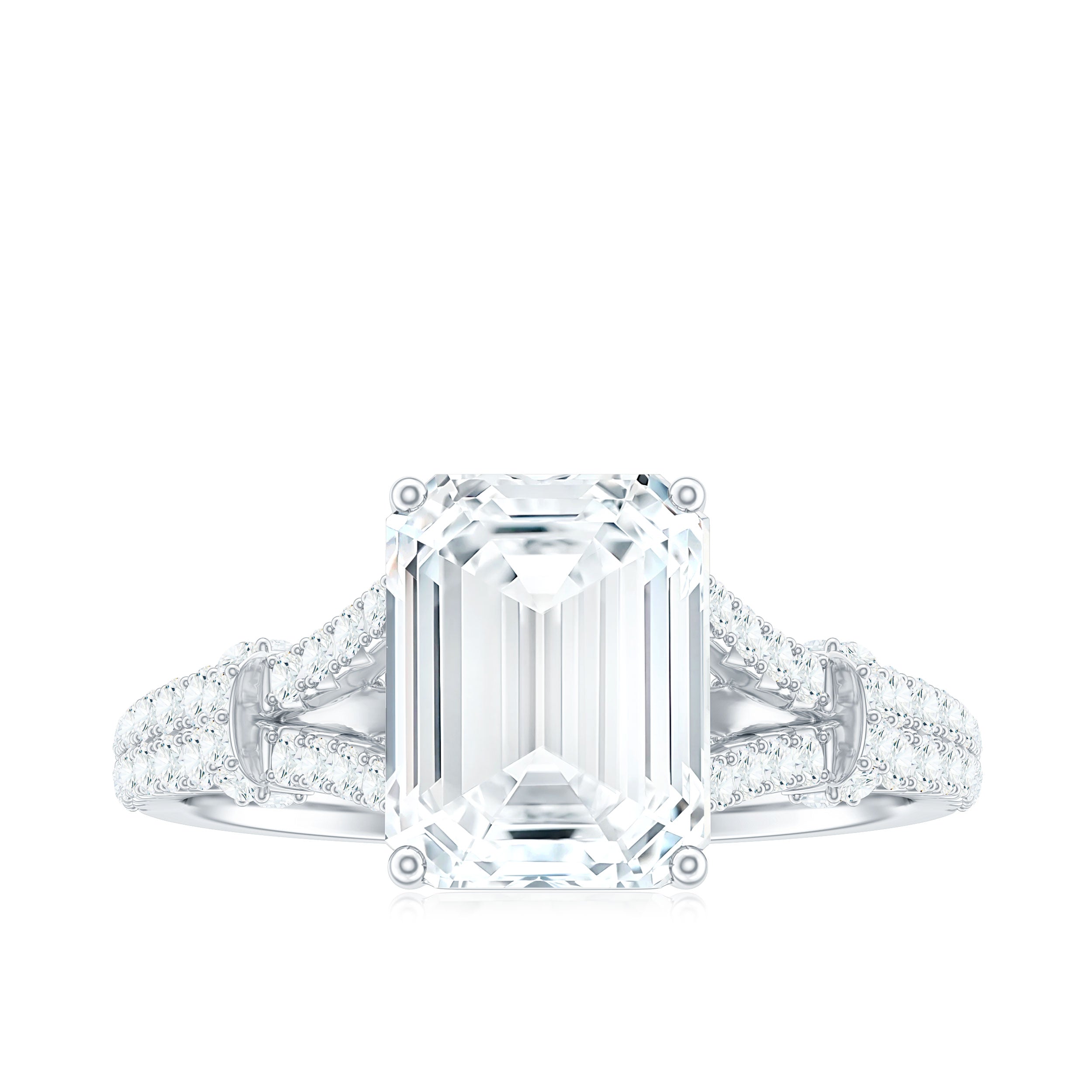 7x9 MM Emerald Cut Moissanite Split Shank Engagement Ring for Women