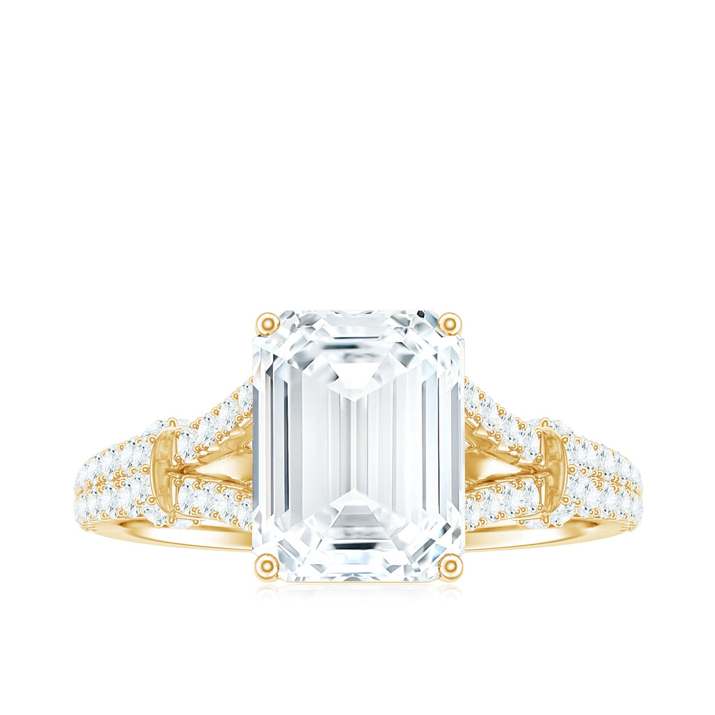 7x9 MM Emerald Cut Moissanite Split Shank Engagement Ring for Women
