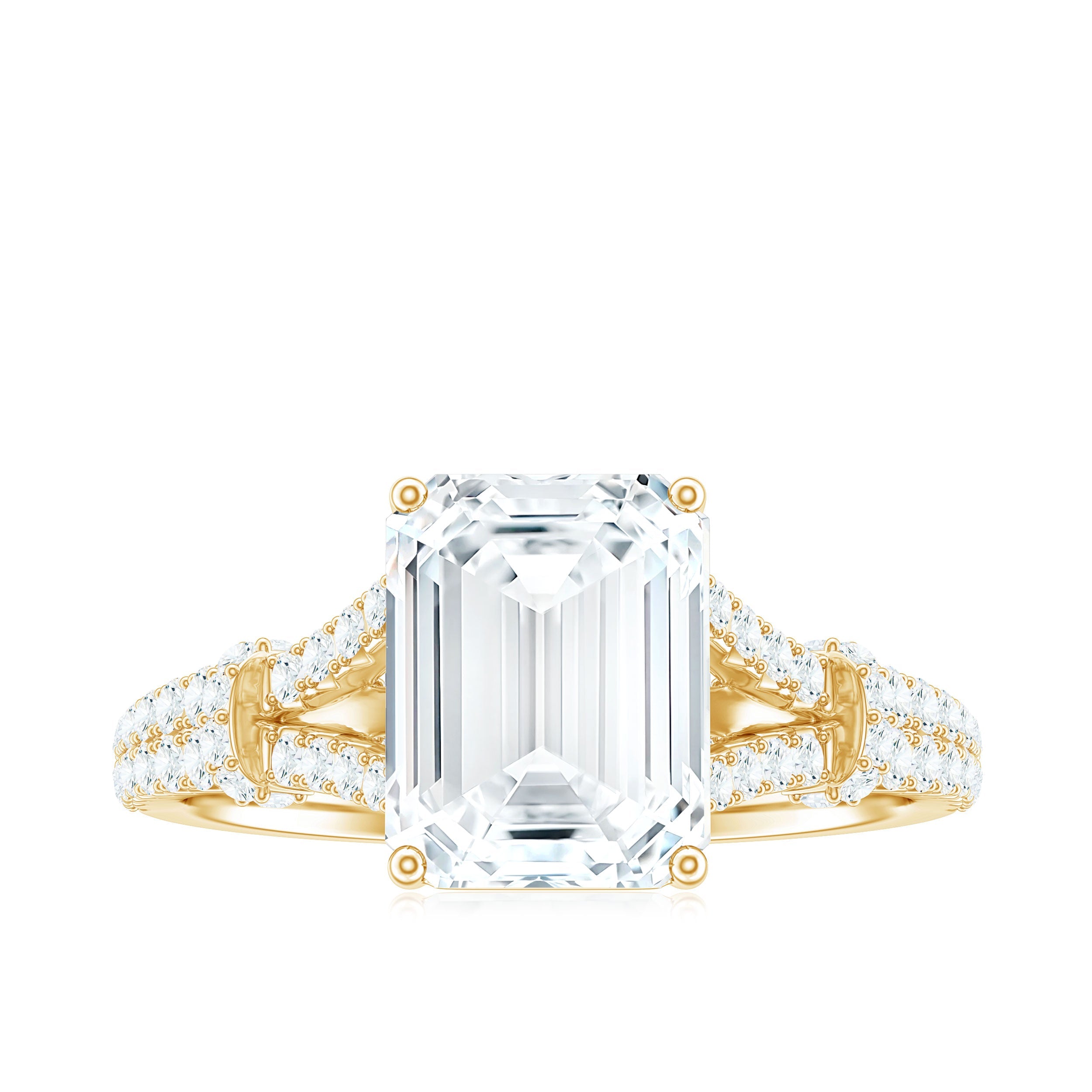 7x9 MM Emerald Cut Moissanite Split Shank Engagement Ring for Women