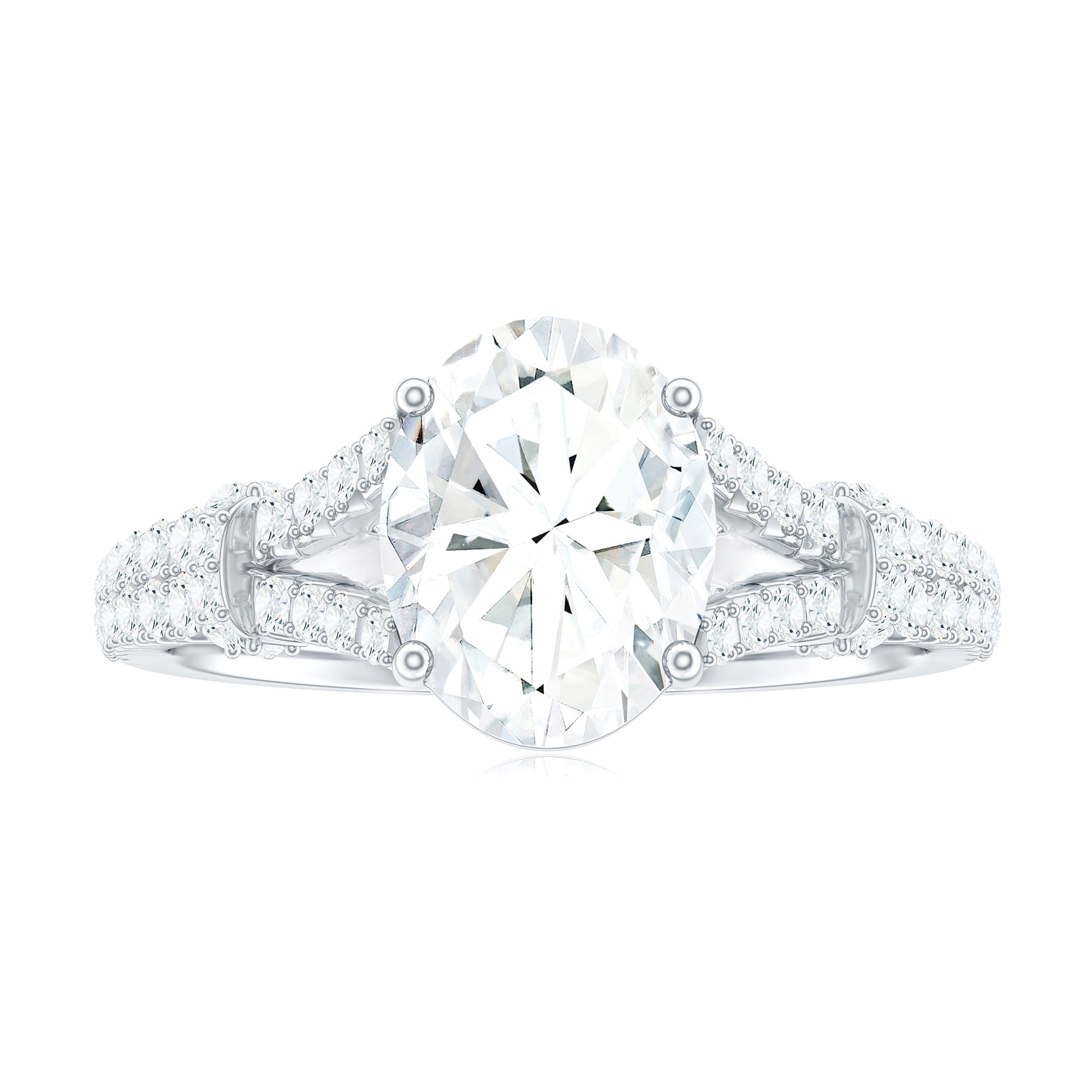 7X9 mm Oval Cut Moissanite Statement Engagement Ring with Split Shank