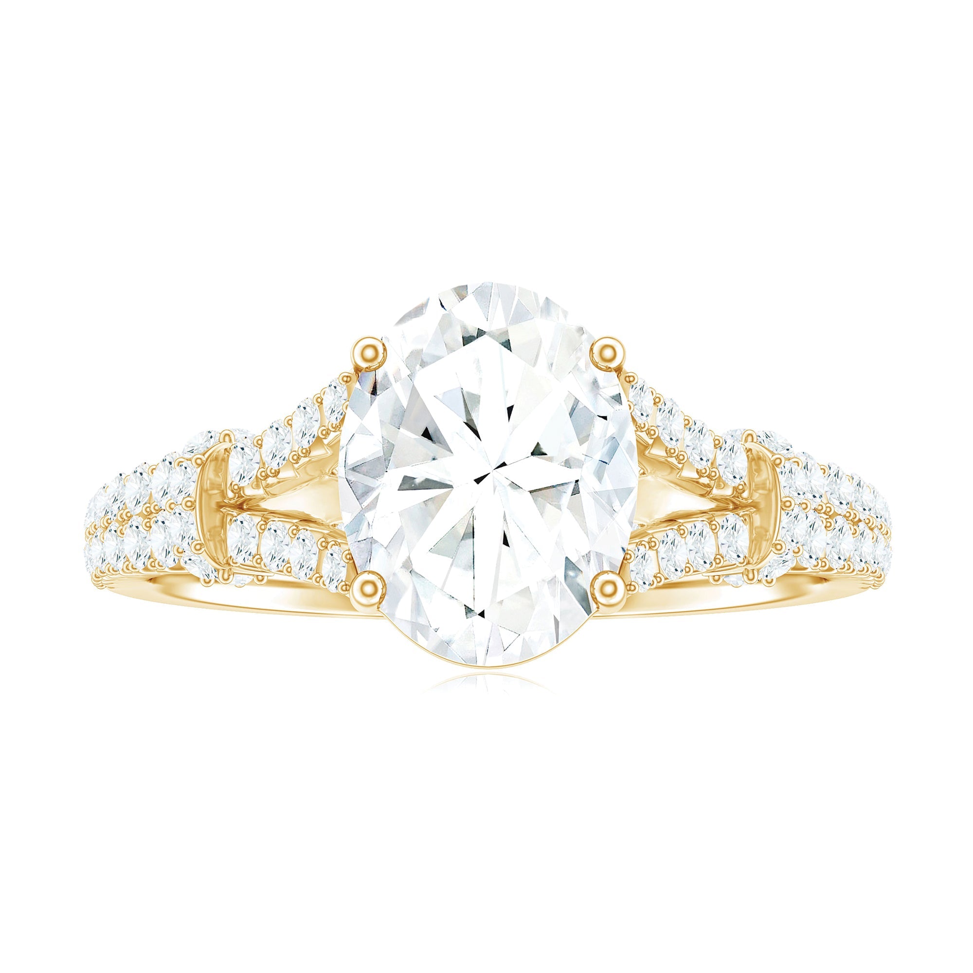 7X9 mm Oval Cut Moissanite Statement Engagement Ring with Split Shank