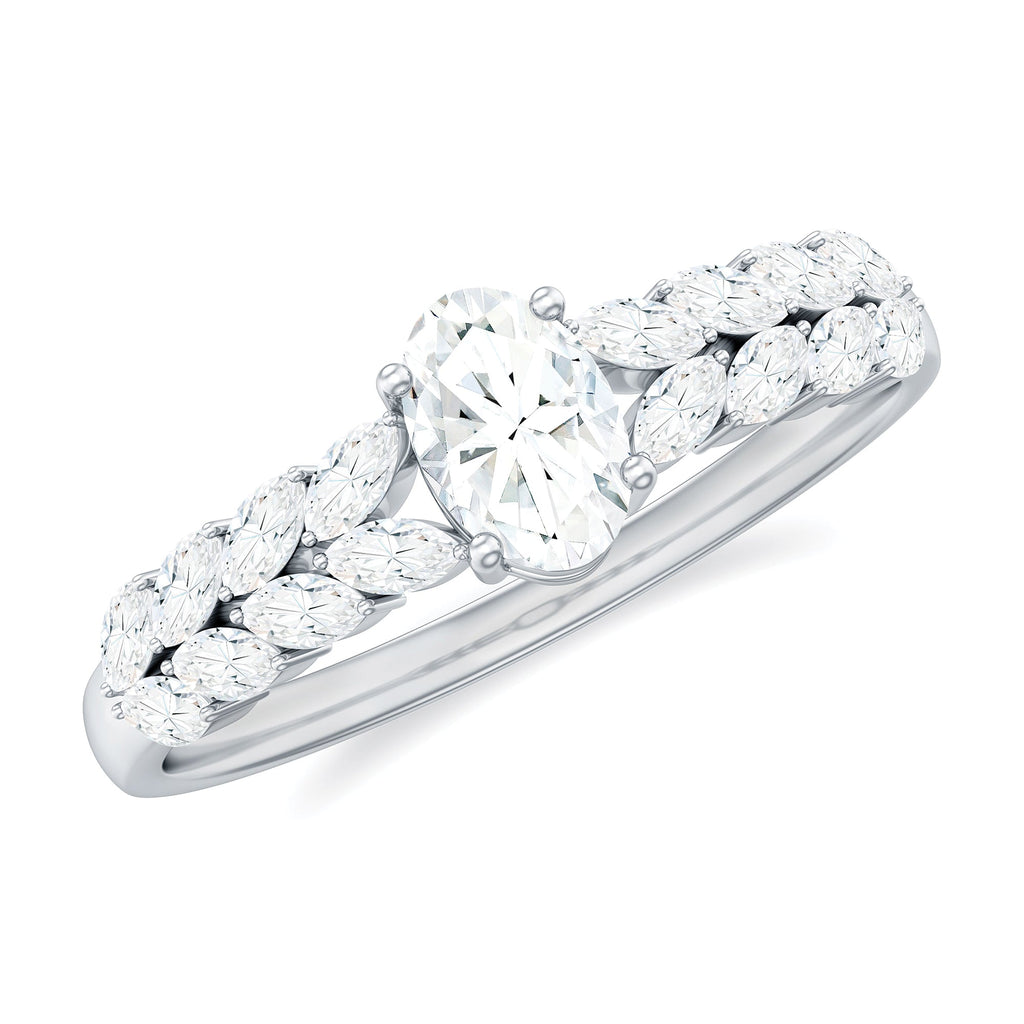 4x6mm Oval Cut Certified Moissanite Engagement Split Shank Ring