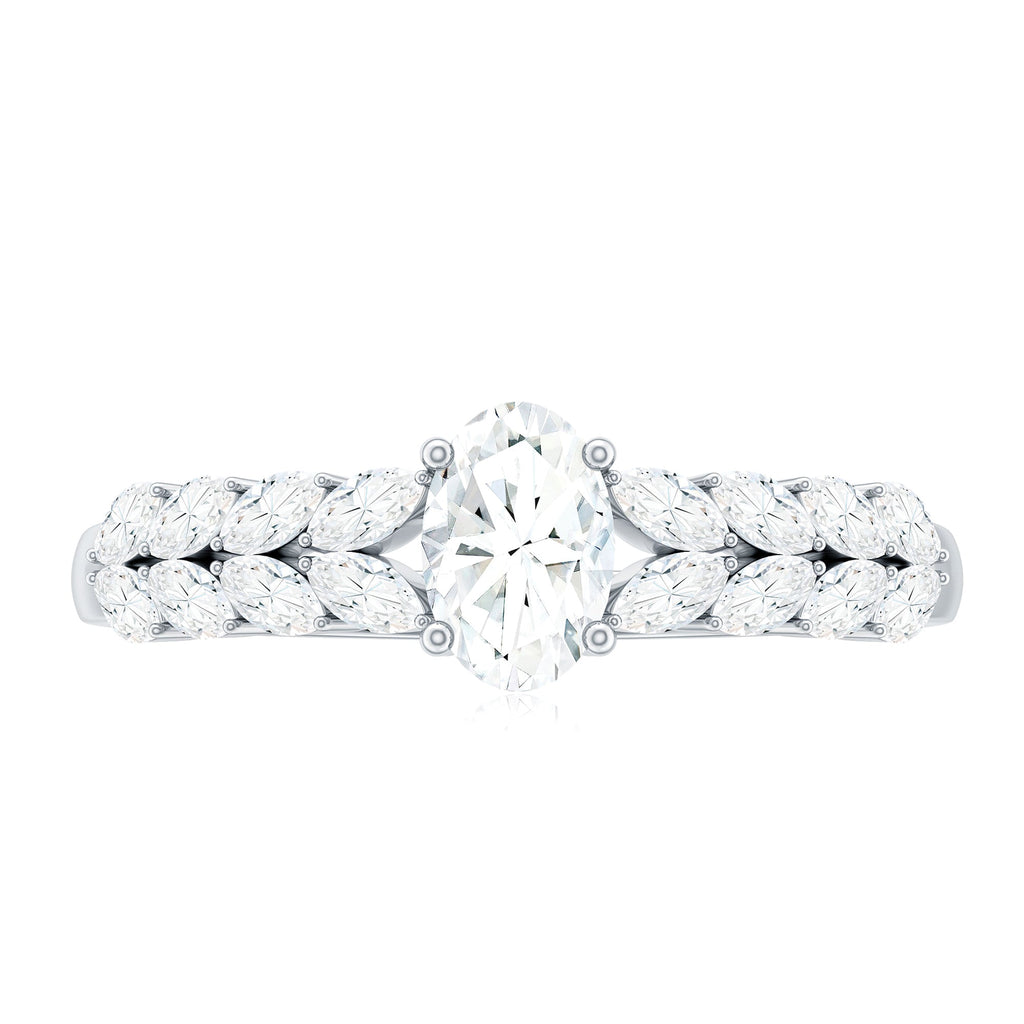 4x6mm Oval Cut Certified Moissanite Engagement Split Shank Ring