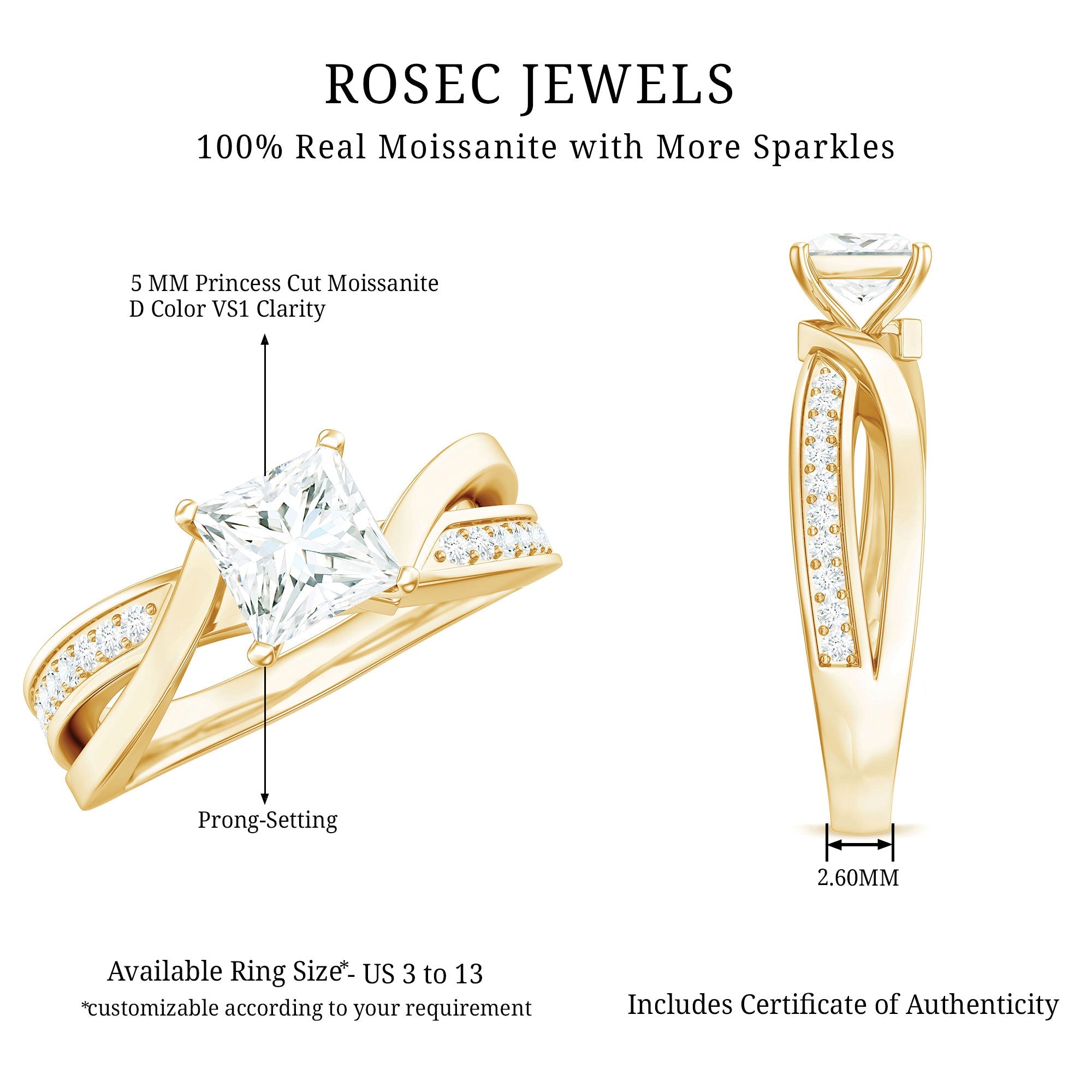 5mm Princess Cut Moissanite Solitaire Infinity Engagement Ring