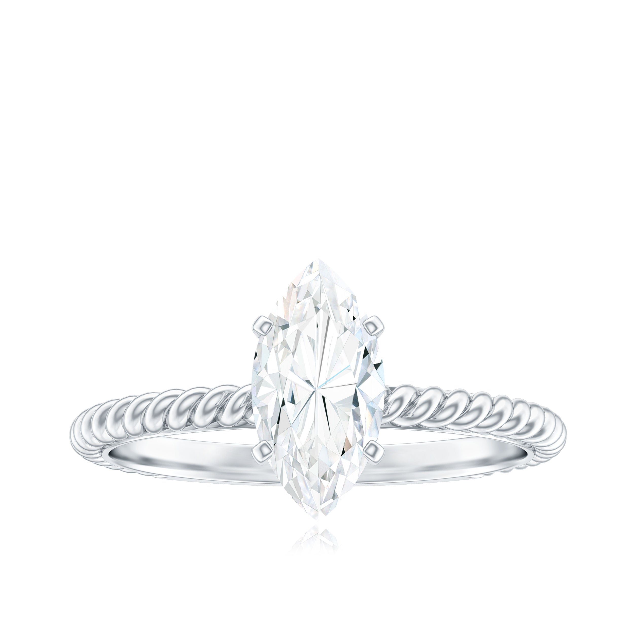 5X10mm Marquise Cut Moissanite Solitaire Engagement Ring with Twisted Rope Shank