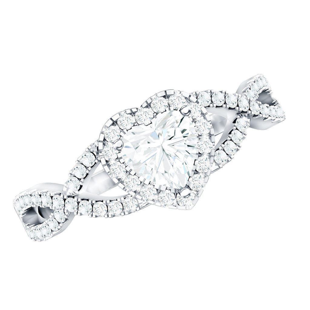 Heart Shape Moissanite Halo Engagement Ring with Infinity Band