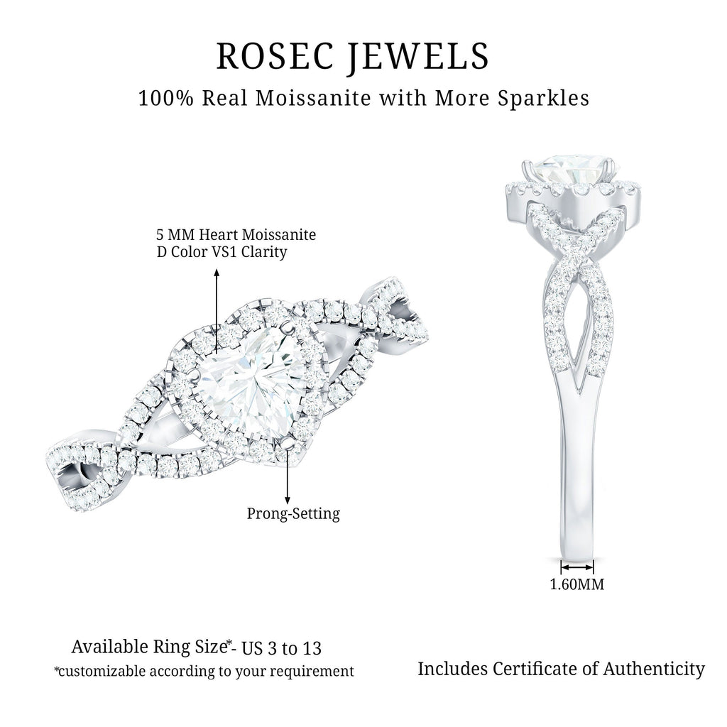Heart Shape Moissanite Halo Engagement Ring with Infinity Band