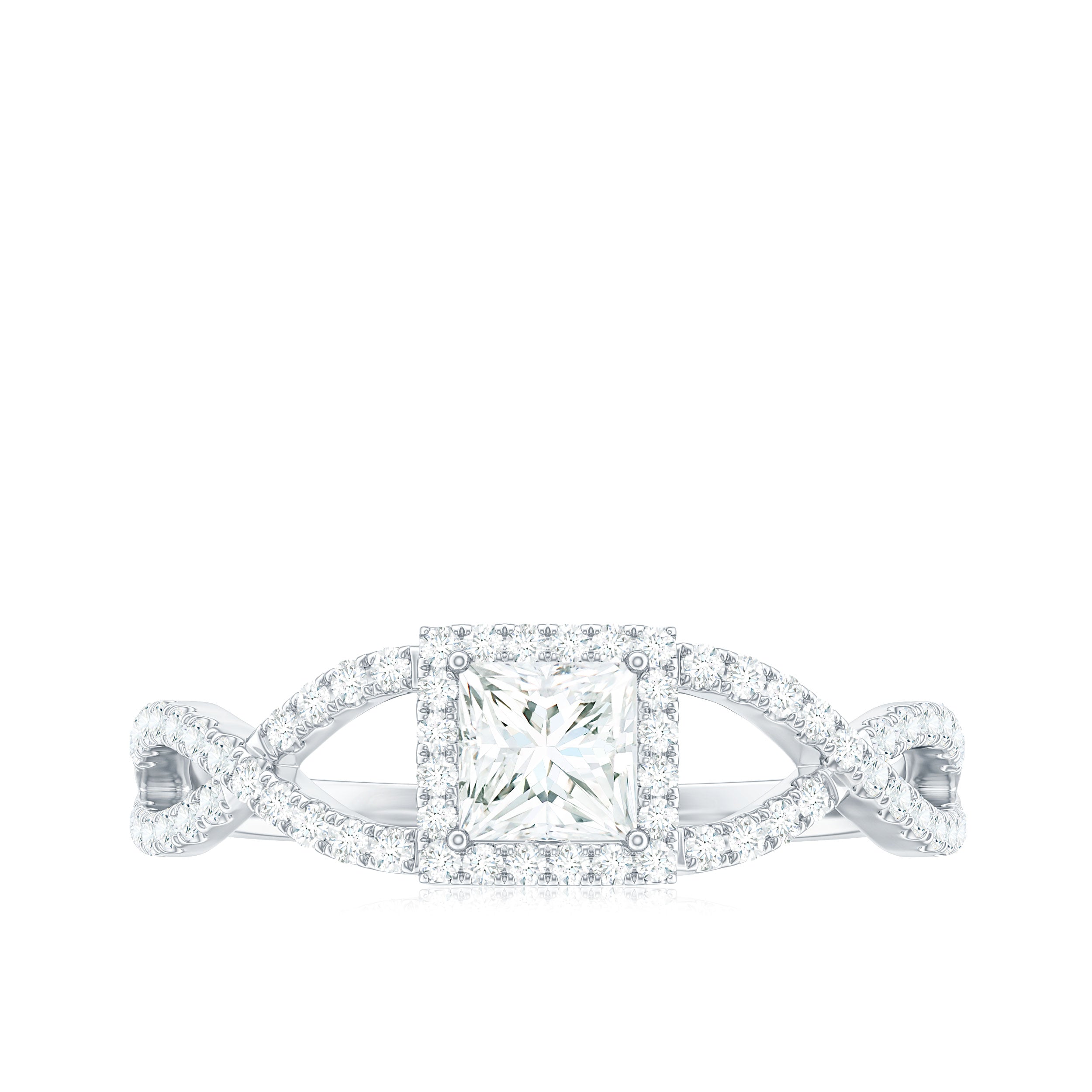 Moissanite 4mm Square Cut Engagement Ring with Crossover Shank