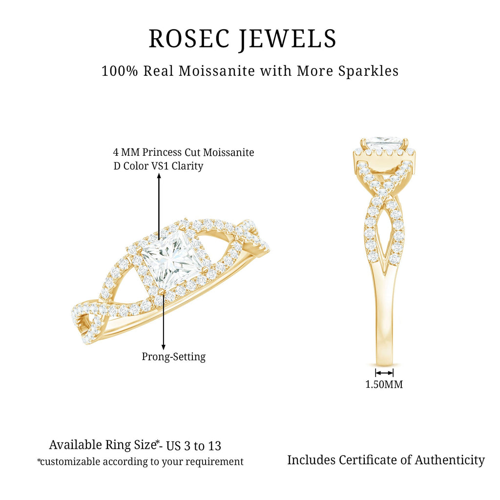 Moissanite 4mm Square Cut Engagement Ring with Crossover Shank