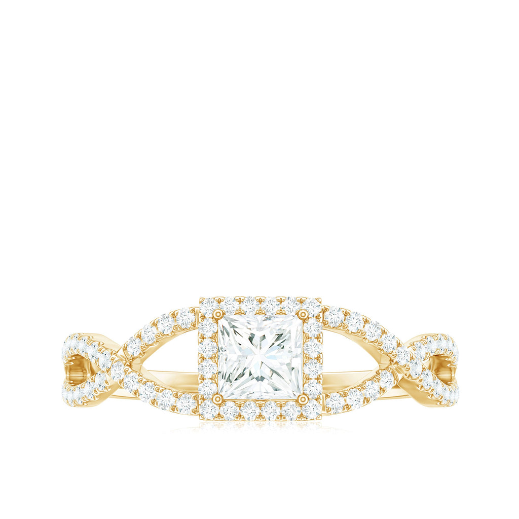 Moissanite 4mm Square Cut Engagement Ring with Crossover Shank