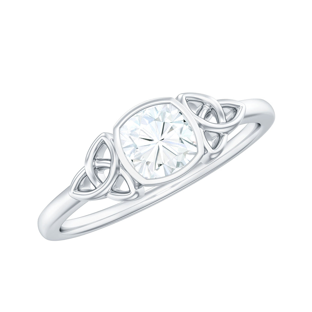 Brilliant Cut Moissanite Celtic Knot Engagement Ring in Bezel Setting