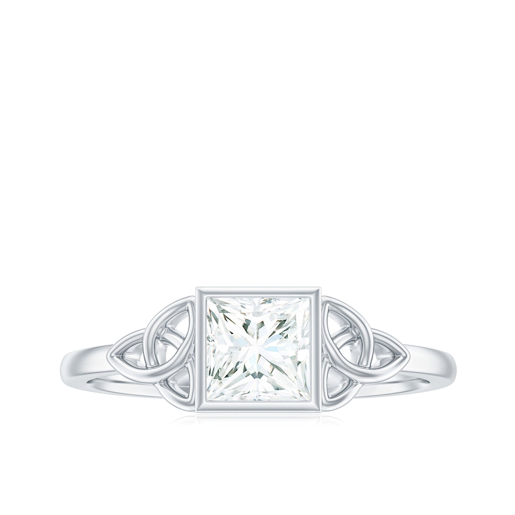 5x5mm Princess Cut Certified Moissanite Solitaire Ring with Celtic Knot Style