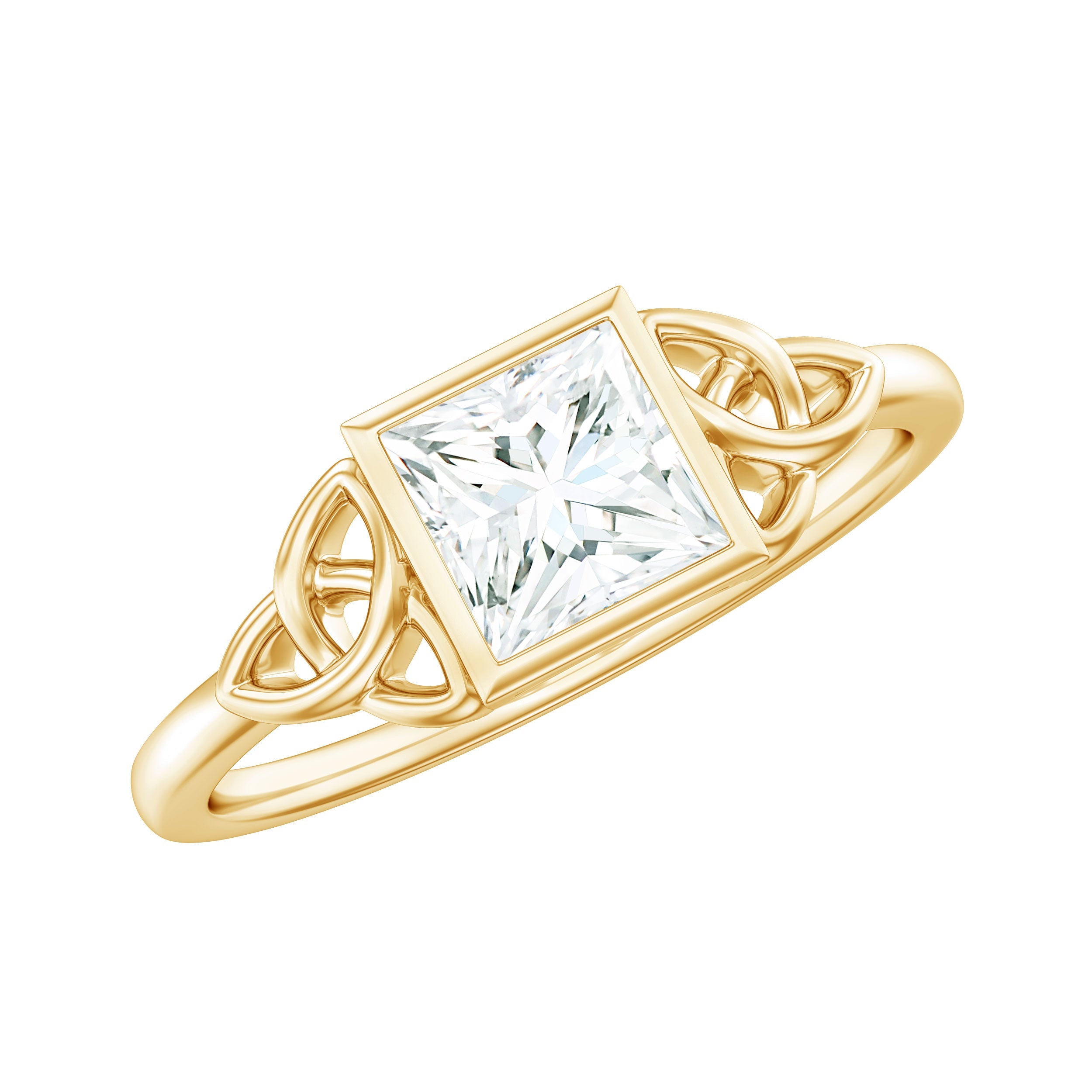 5x5mm Princess Cut Certified Moissanite Solitaire Ring with Celtic Knot Style