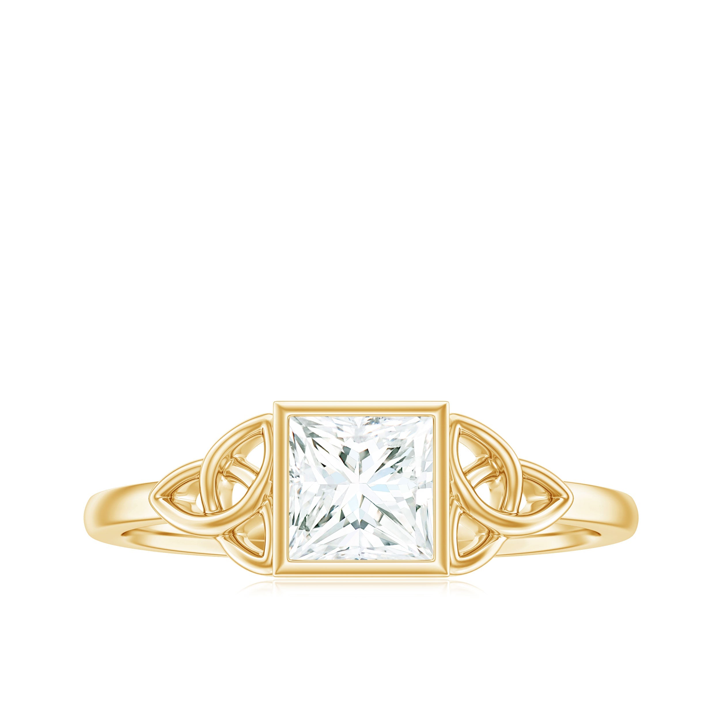 5x5mm Princess Cut Certified Moissanite Solitaire Ring with Celtic Knot Style