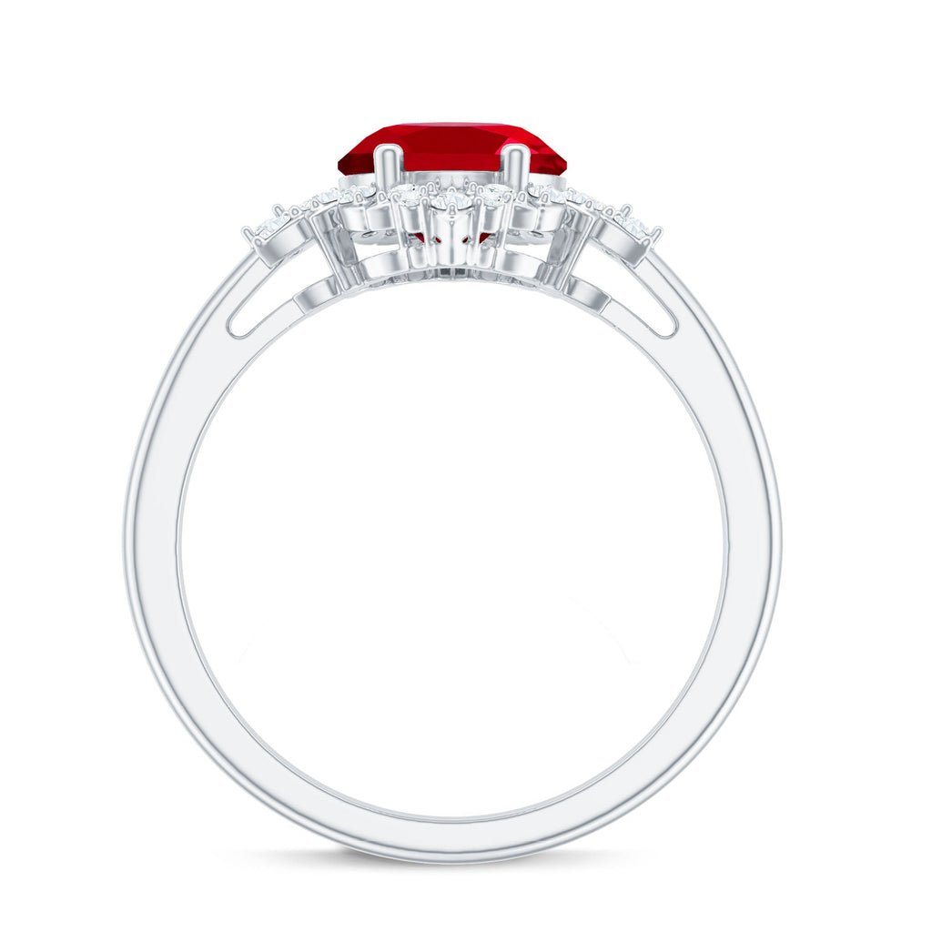 Vintage Inspired Lab Grown Ruby and Diamond Engagement Ring