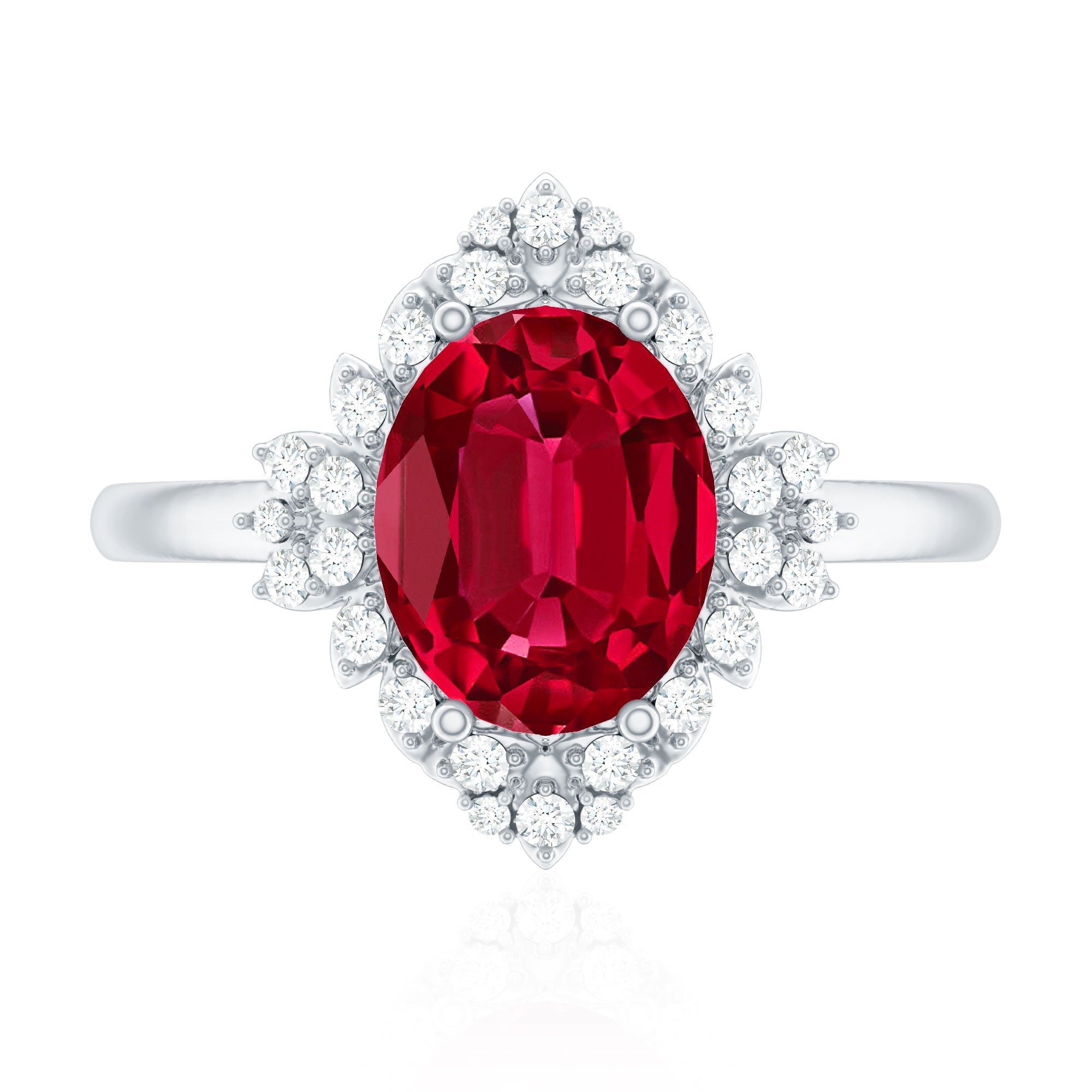 Vintage Inspired Lab Grown Ruby and Diamond Engagement Ring