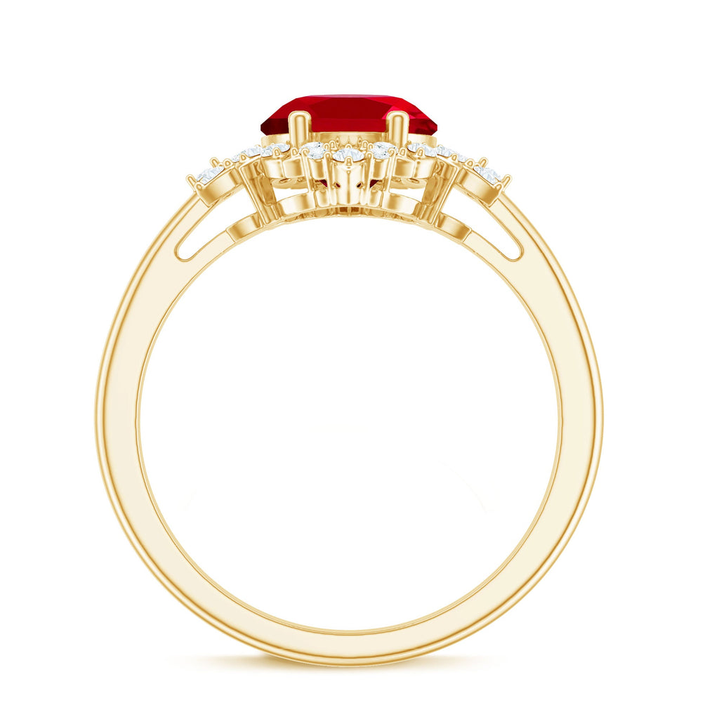 Vintage Inspired Lab Grown Ruby and Diamond Engagement Ring