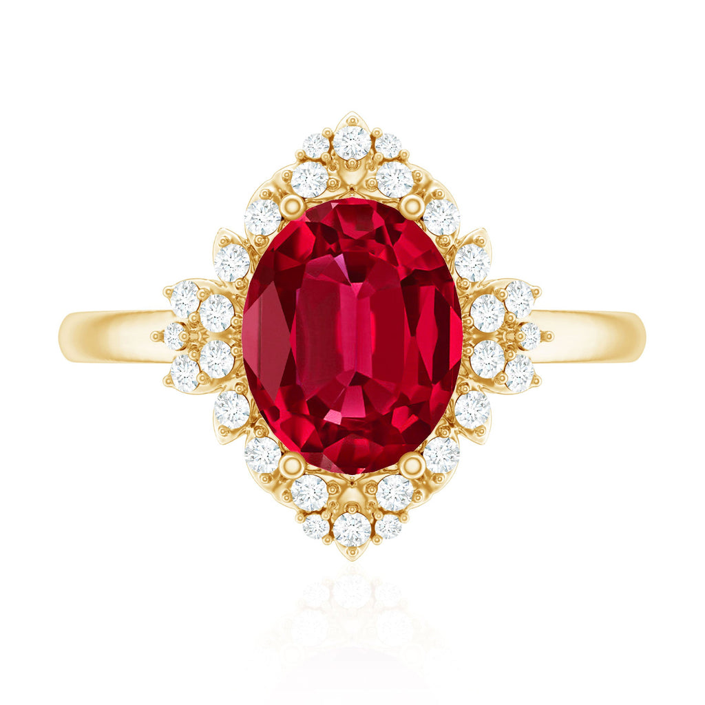 Vintage Inspired Lab Grown Ruby and Diamond Engagement Ring