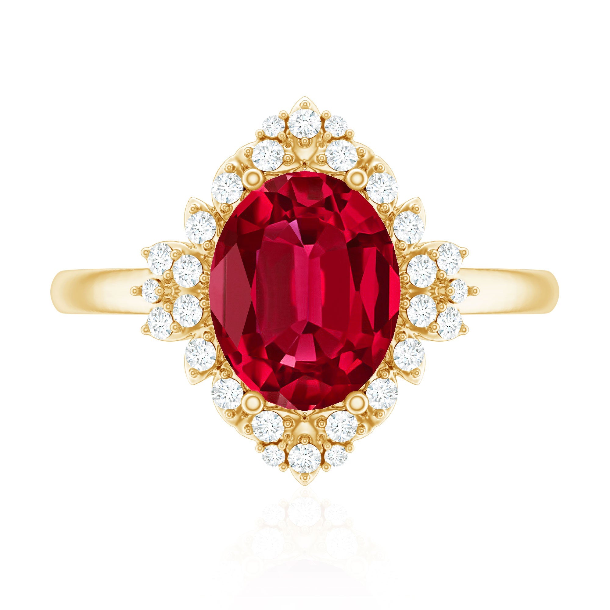 Vintage Inspired Lab Grown Ruby and Diamond Engagement Ring