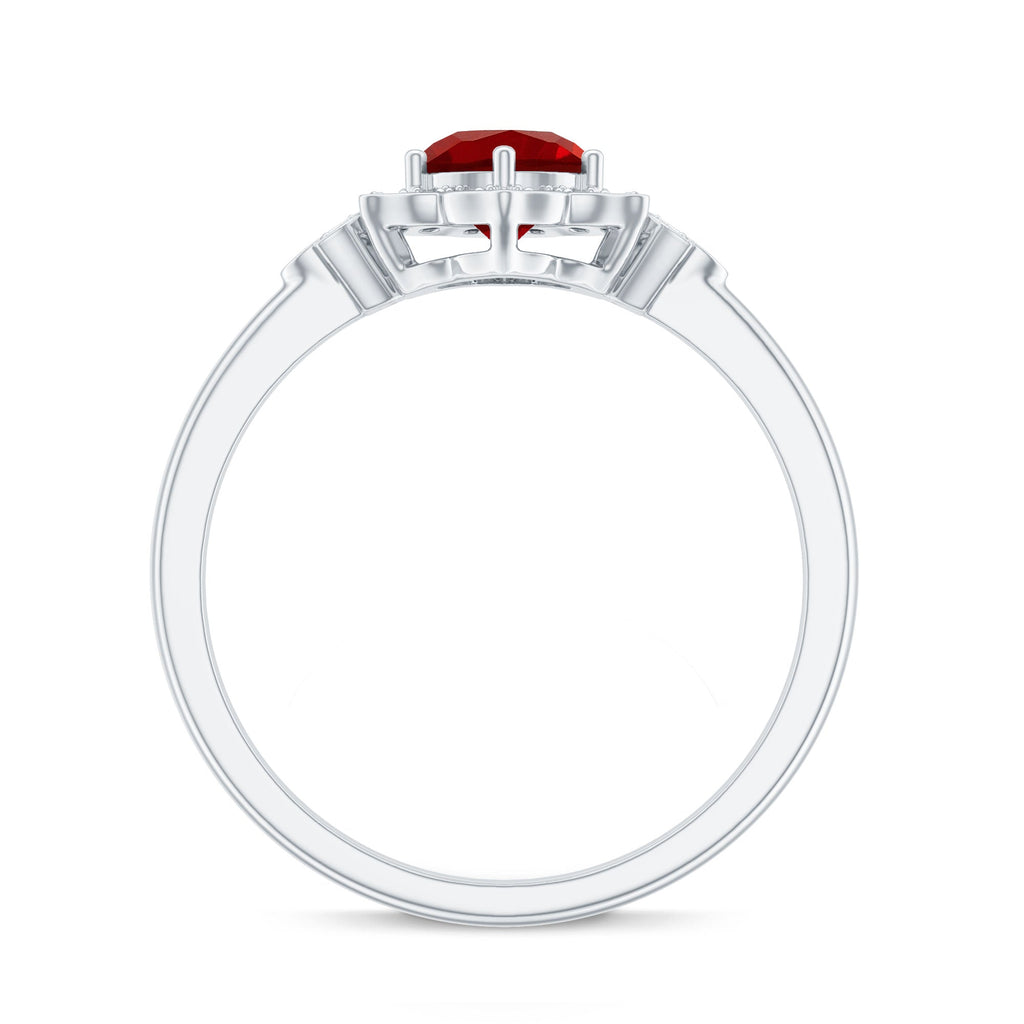 Lab Grown Ruby and Diamond Flower Engagement Ring