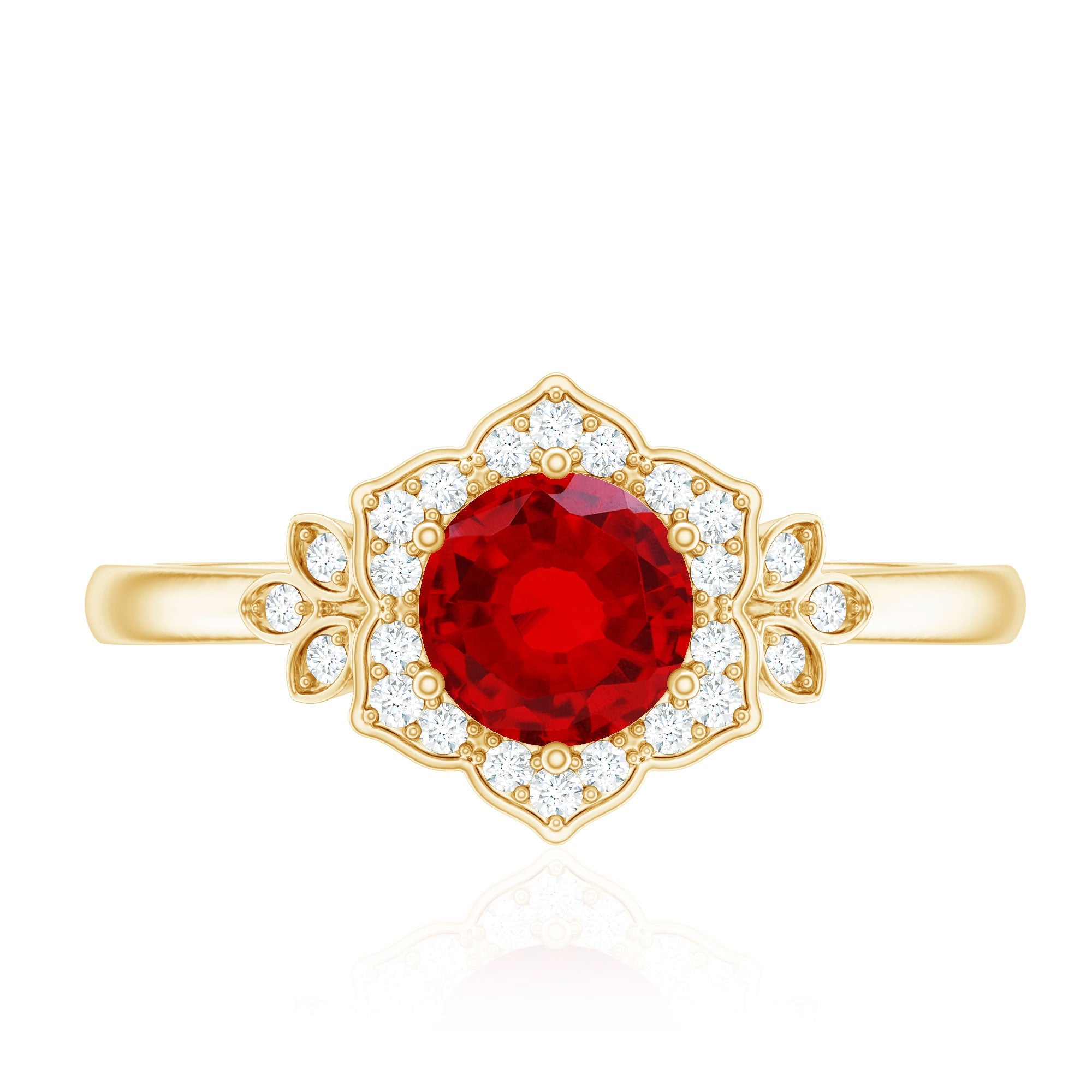 Lab Grown Ruby and Diamond Flower Engagement Ring