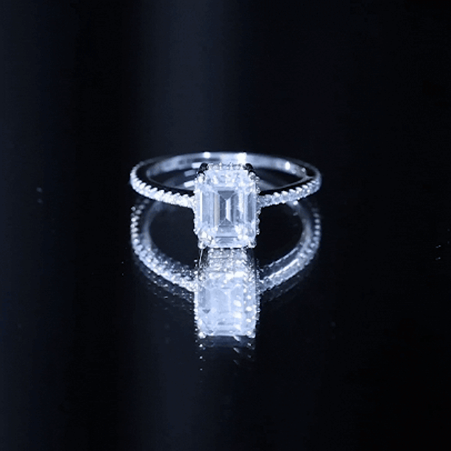 Certified 6X8 MM Moissanite Emerald Cut Engagement Ring