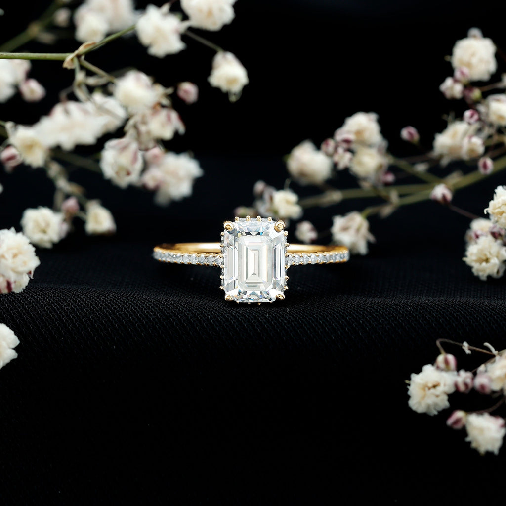 Certified 6X8 MM Moissanite Emerald Cut Engagement Ring