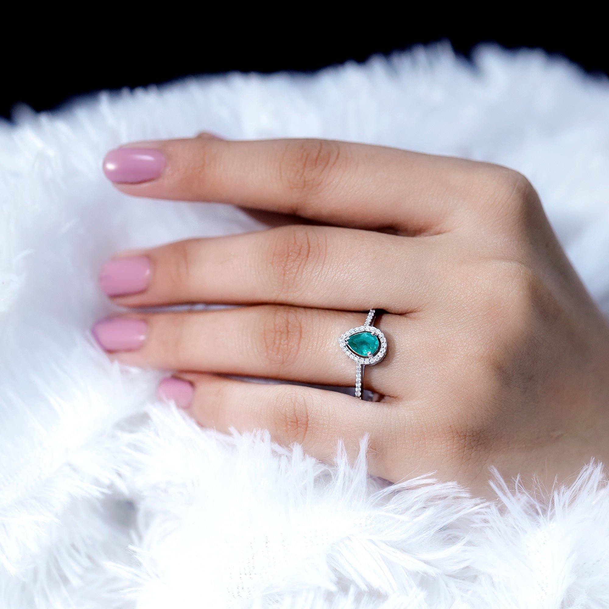 Certified Emerald Teardrop Engagement Ring with Moissanite Halo