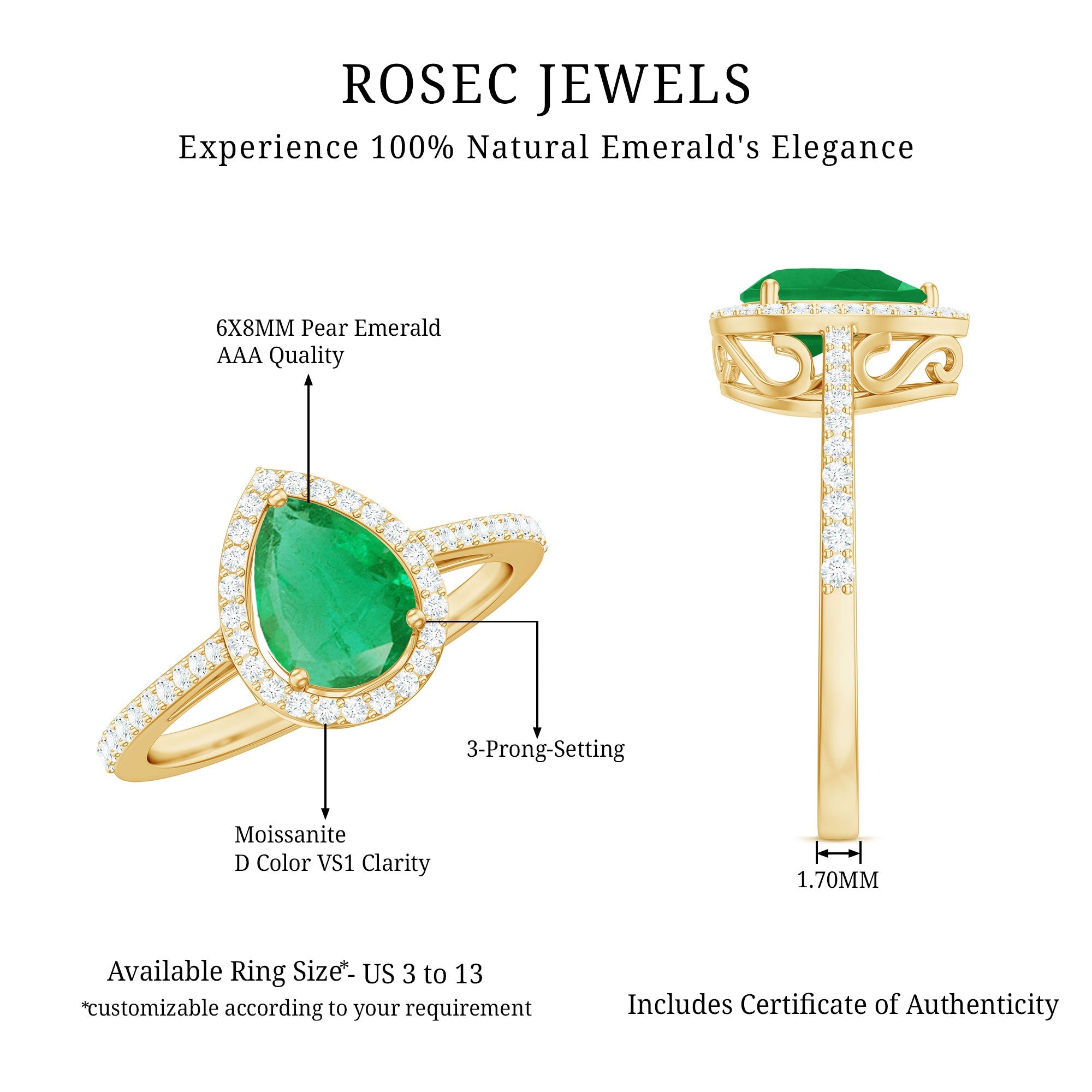 Certified Emerald Teardrop Engagement Ring with Moissanite Halo