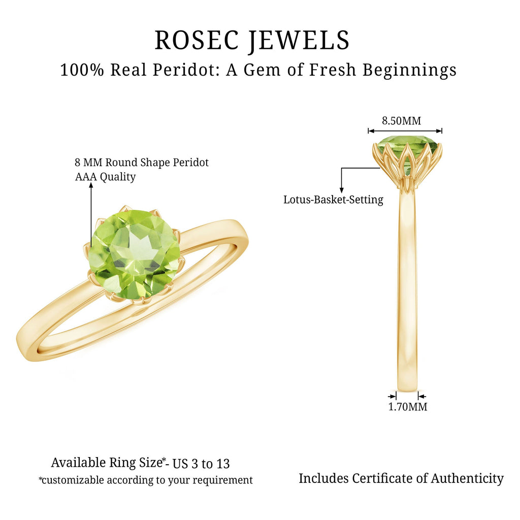 Genuine 2 Carat Peridot Engagement Ring in Lotus Basket Setting