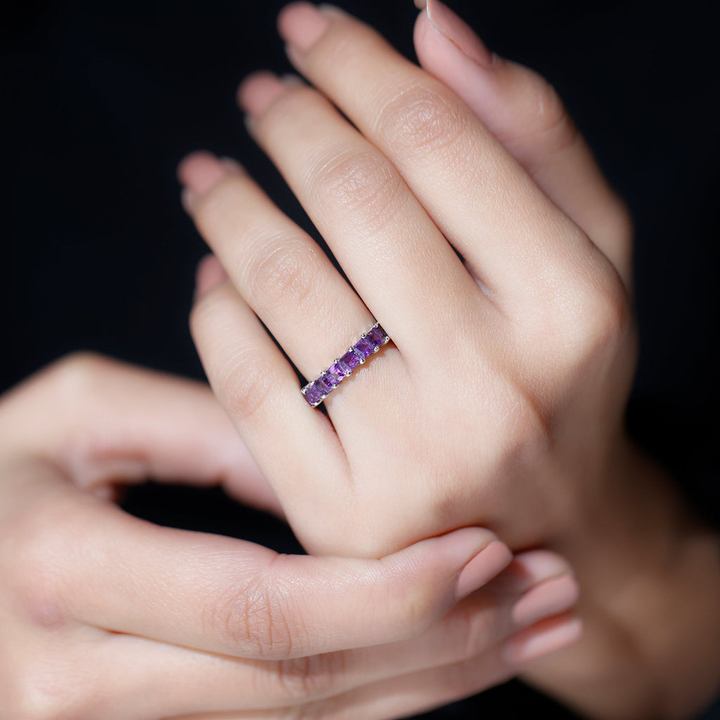 Princess Cut Real Amethyst Full Eternity Band Ring