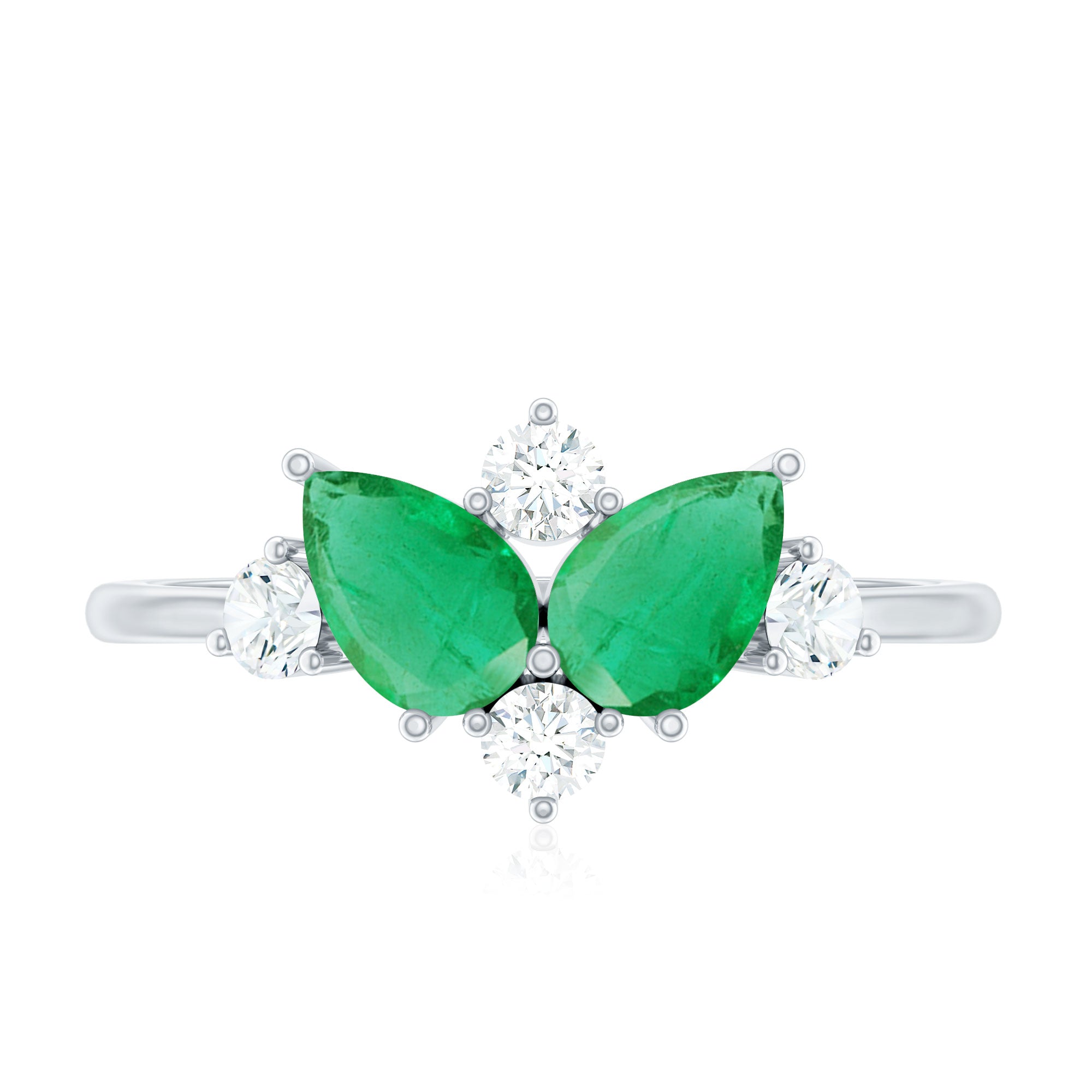 Natural Pear Shape Emerald Toi Et Moi Engagement Ring with Diamond
