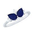 Pear Shape Blue Sapphire and Diamond Cluster Promise Ring