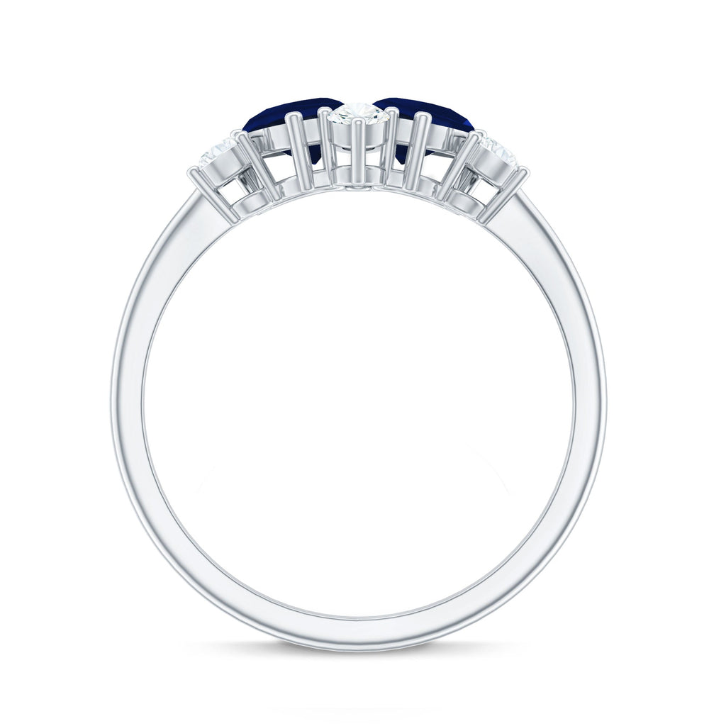 Pear Shape Blue Sapphire and Diamond Cluster Promise Ring