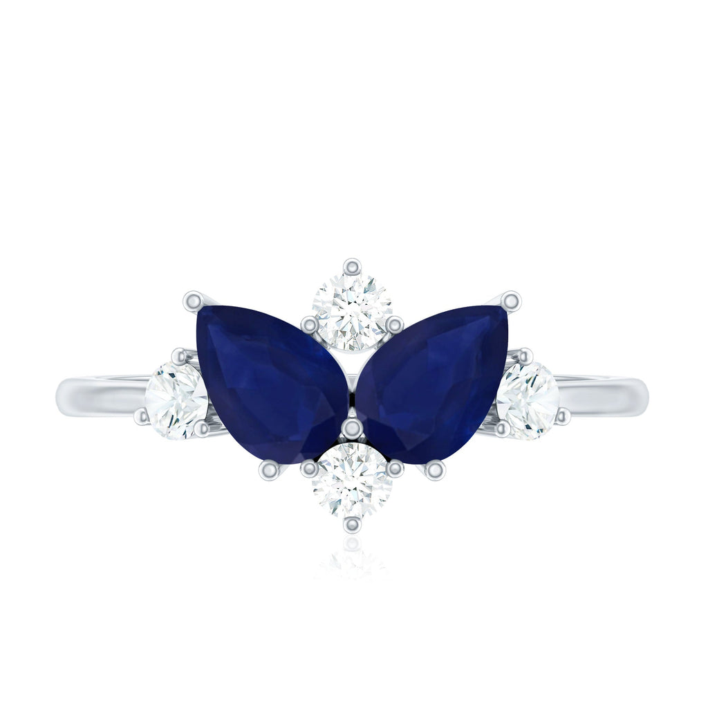 Pear Shape Blue Sapphire and Diamond Cluster Promise Ring