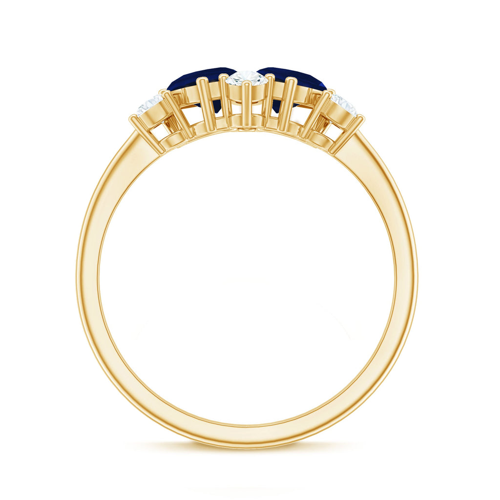 Pear Shape Blue Sapphire and Diamond Cluster Promise Ring